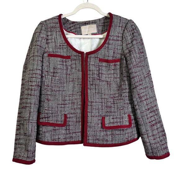 BANANA REPUBLIC Blazer 10 Tweed Single Neck Closure Open Front Satin Lined - Picture 1 of 13